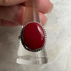 Red Coral Ring set in 925 Sterling Silver, Sz 7 1/2